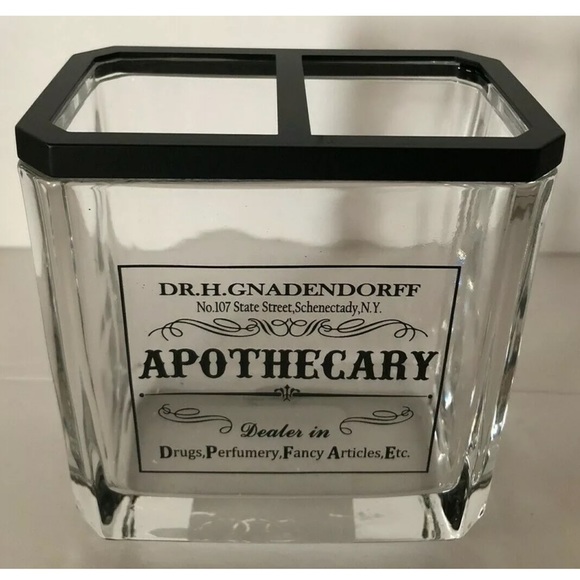 Hotel Balfour Apothecary Glass Black Bathroom Toothbrush Holder NEW - Picture 1 of 2